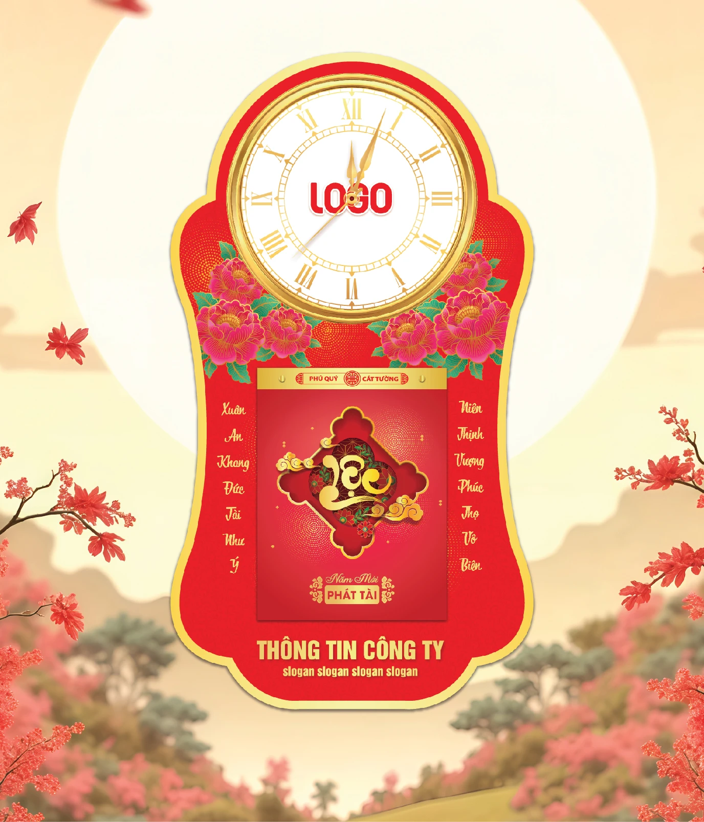 Khánh Lịch Đồng Hồ, Chữ Lộc, Hoa Xuân