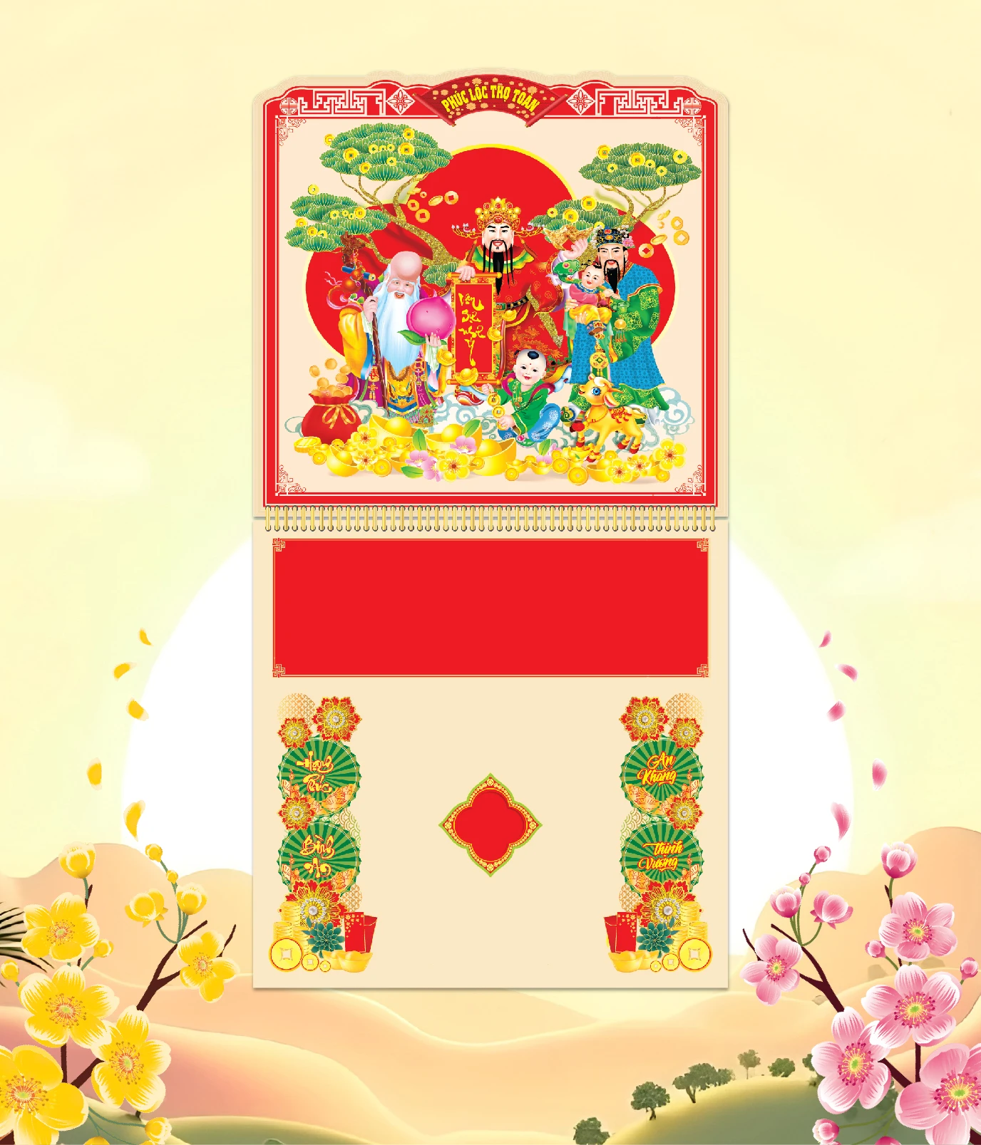 Khánh Lịch Phúc Lộc Thọ Vàng & Hoa Lá Xuân