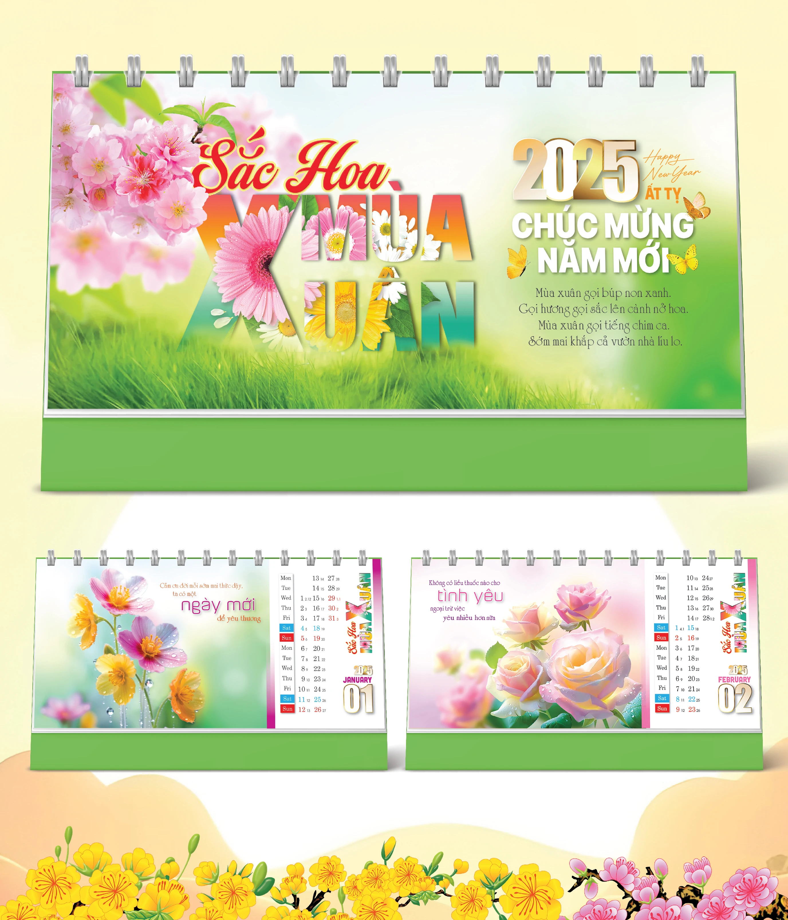 Lịch Bàn Sắc Hoa Mùa Xuân (25 x 12)
