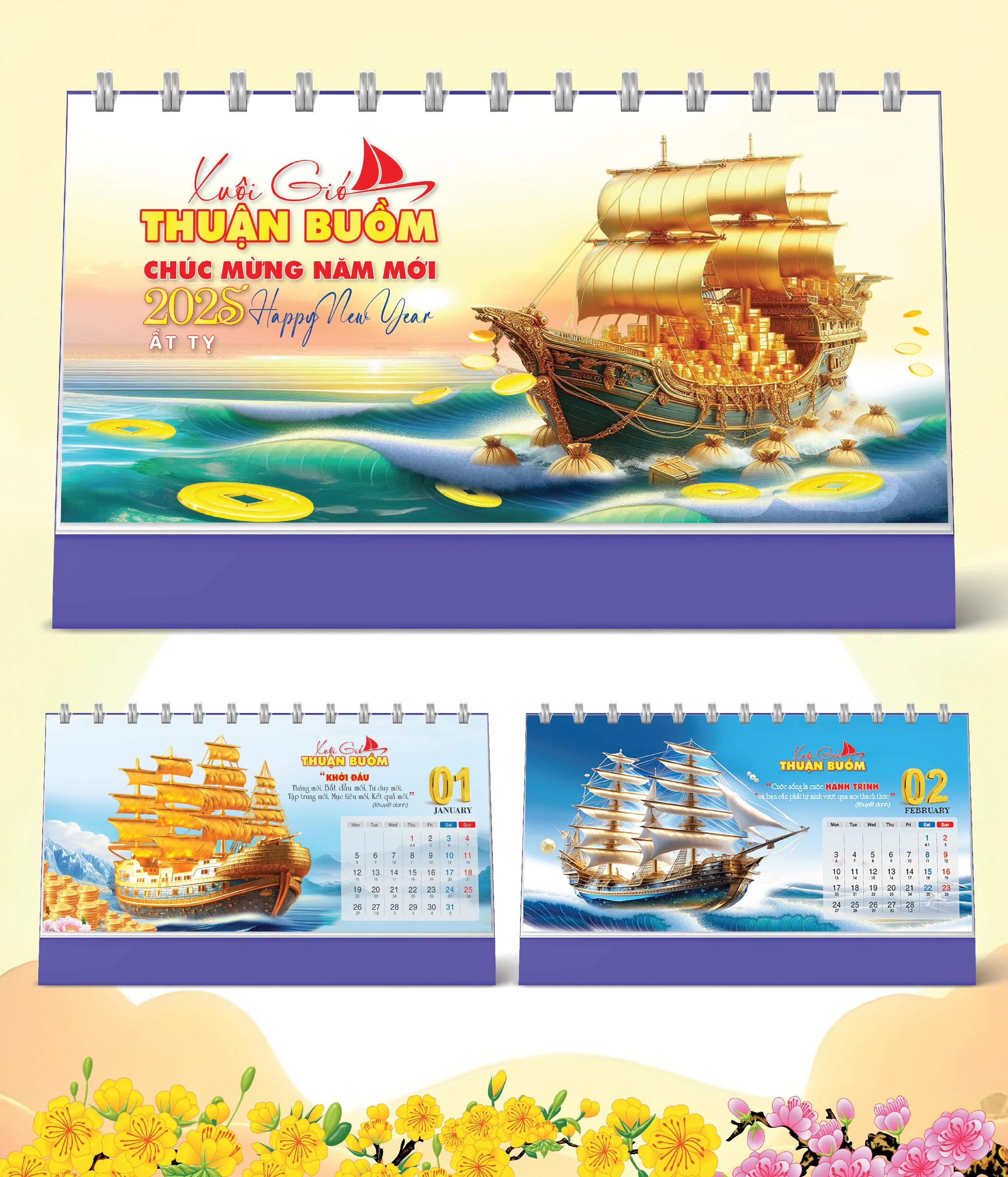 Lịch Bàn Happy New Year Thuận Buồm Xuôi Gió 2026