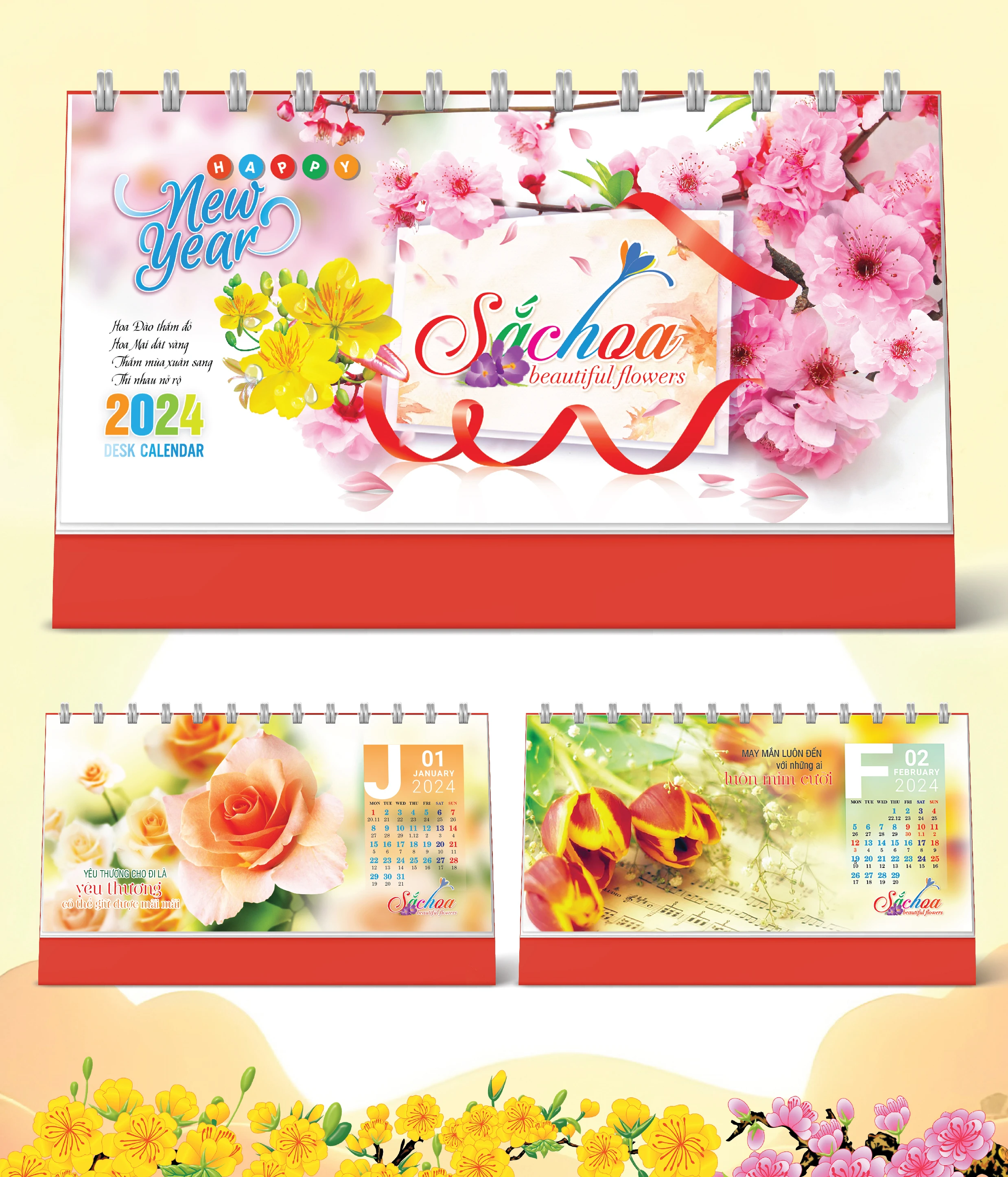 Lịch Bàn Happy Việt Nam Thịnh Vượng Sắc Hoa