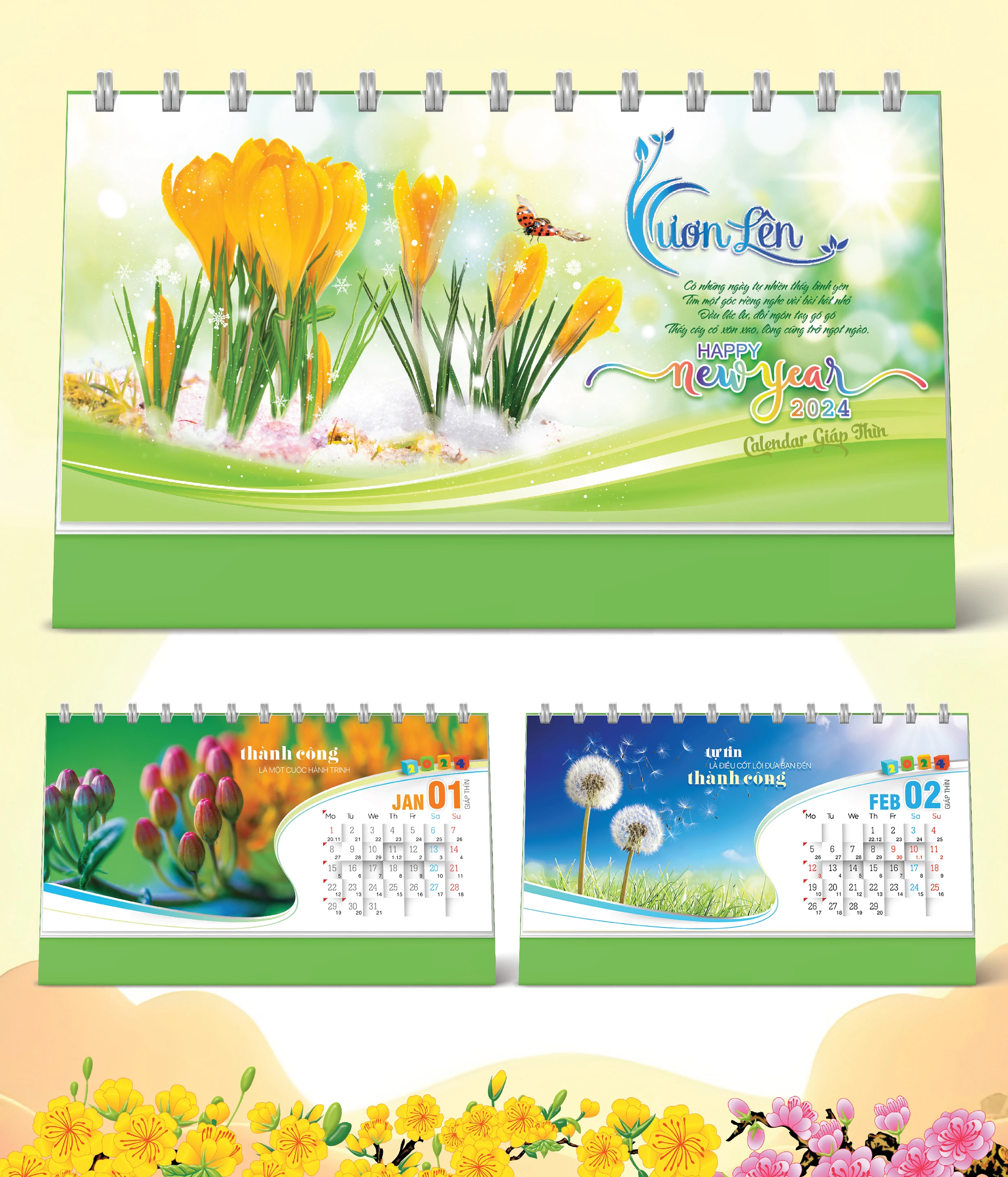 Lịch Bàn Happy Việt Nam Thịnh Vượng Thành Công Xanh