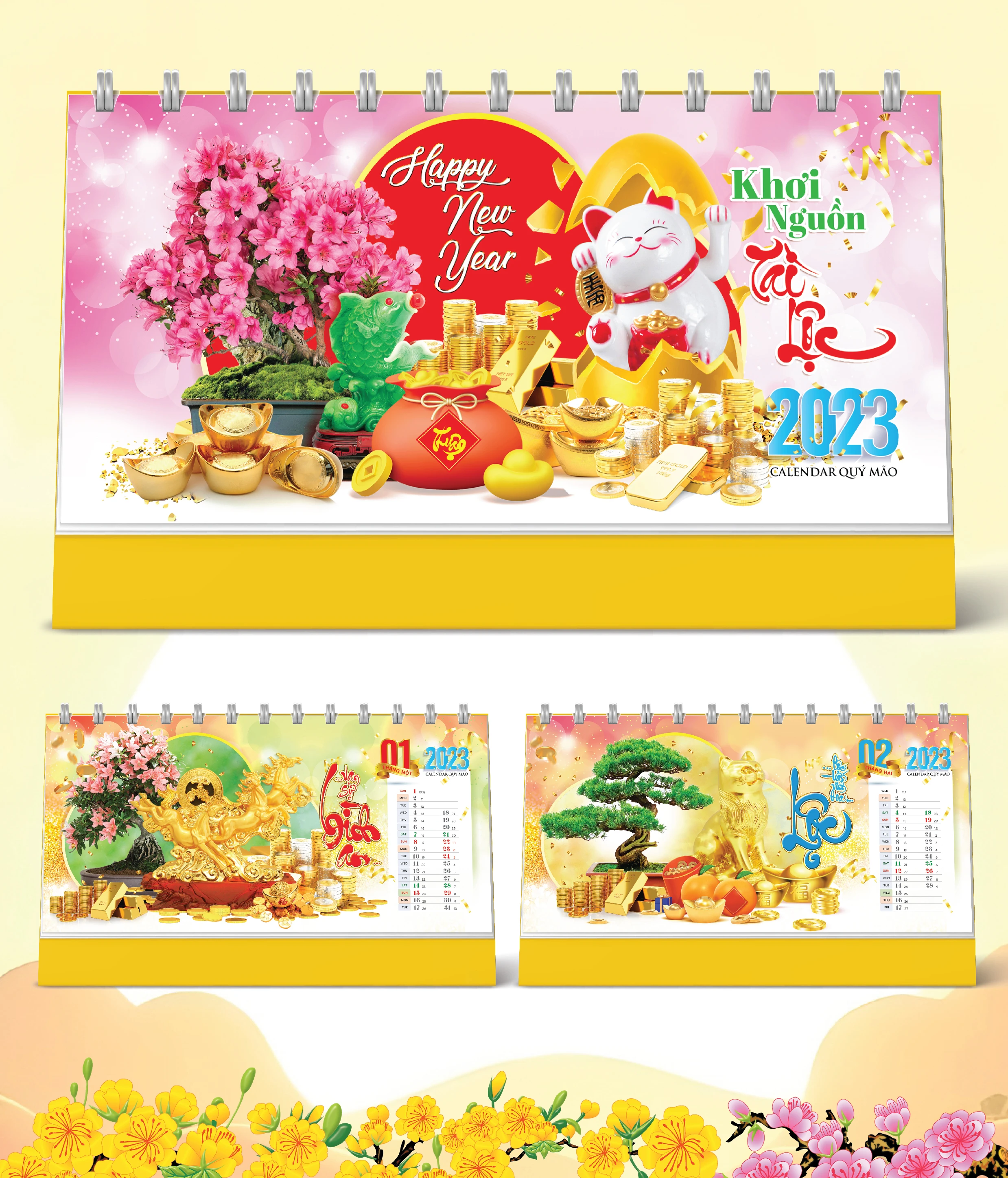 Lịch Bàn Happy Việt Nam Thịnh Vượng Thành Công Mèo