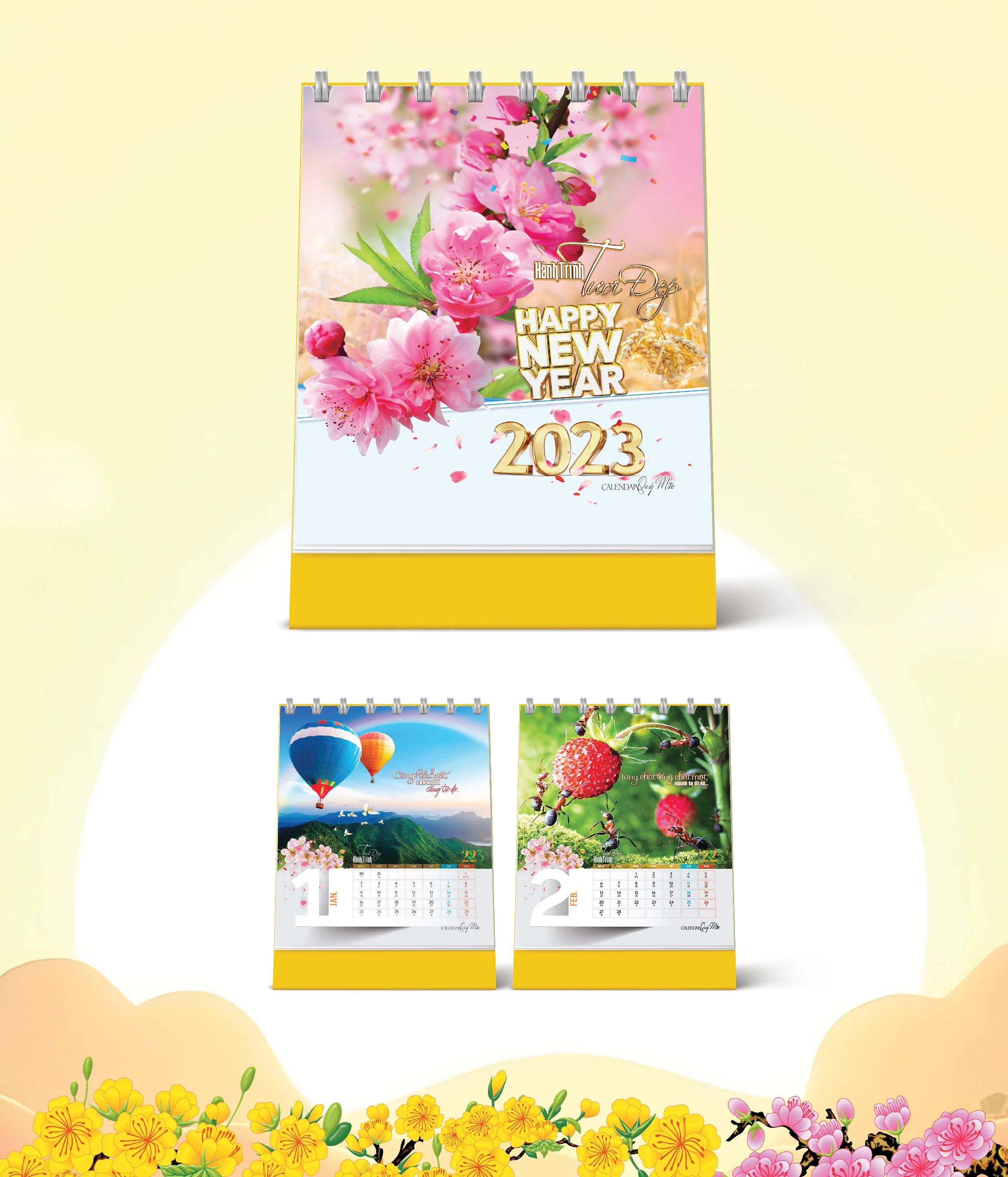 Lịch Bàn Happy Việt Nam Thịnh Vượng Thành Công Hoa