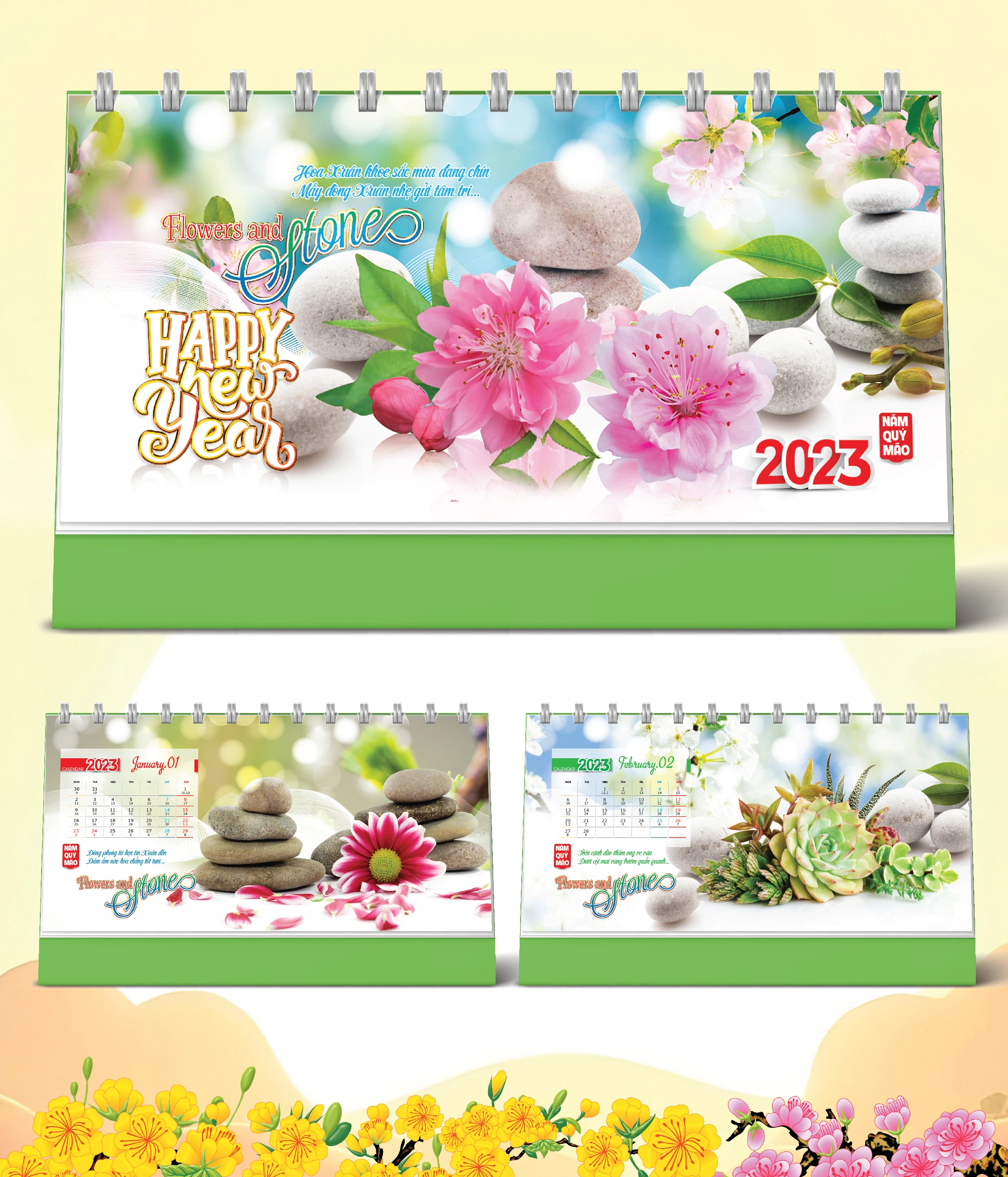 Lịch Bàn Happy Việt Nam Thịnh Vượng Thành Công Trái Hoa 2