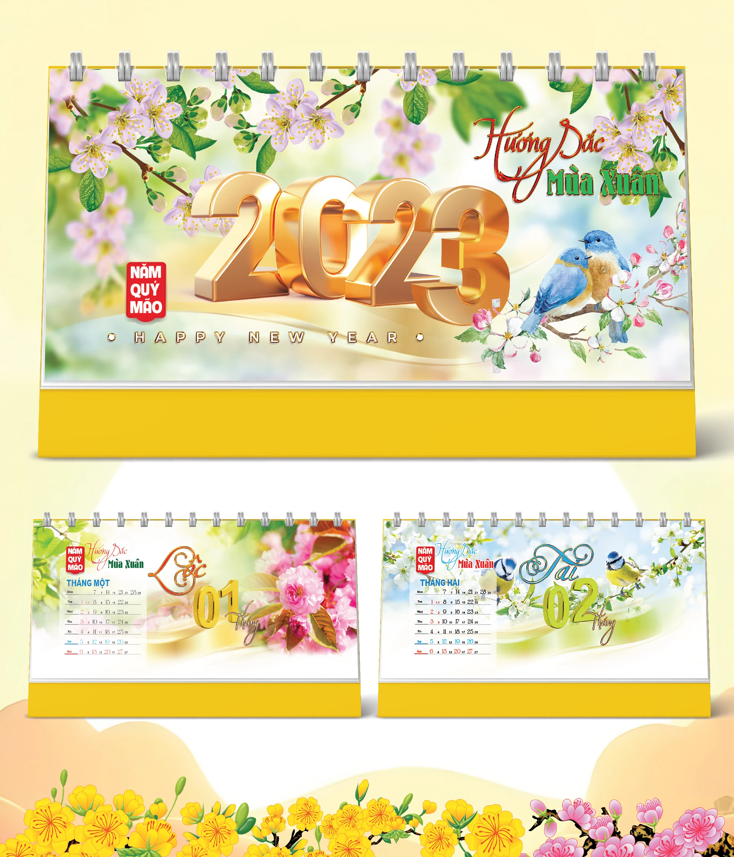 Lịch Bàn Happy Việt Nam Thịnh Vượng Thành Công Hoa 2