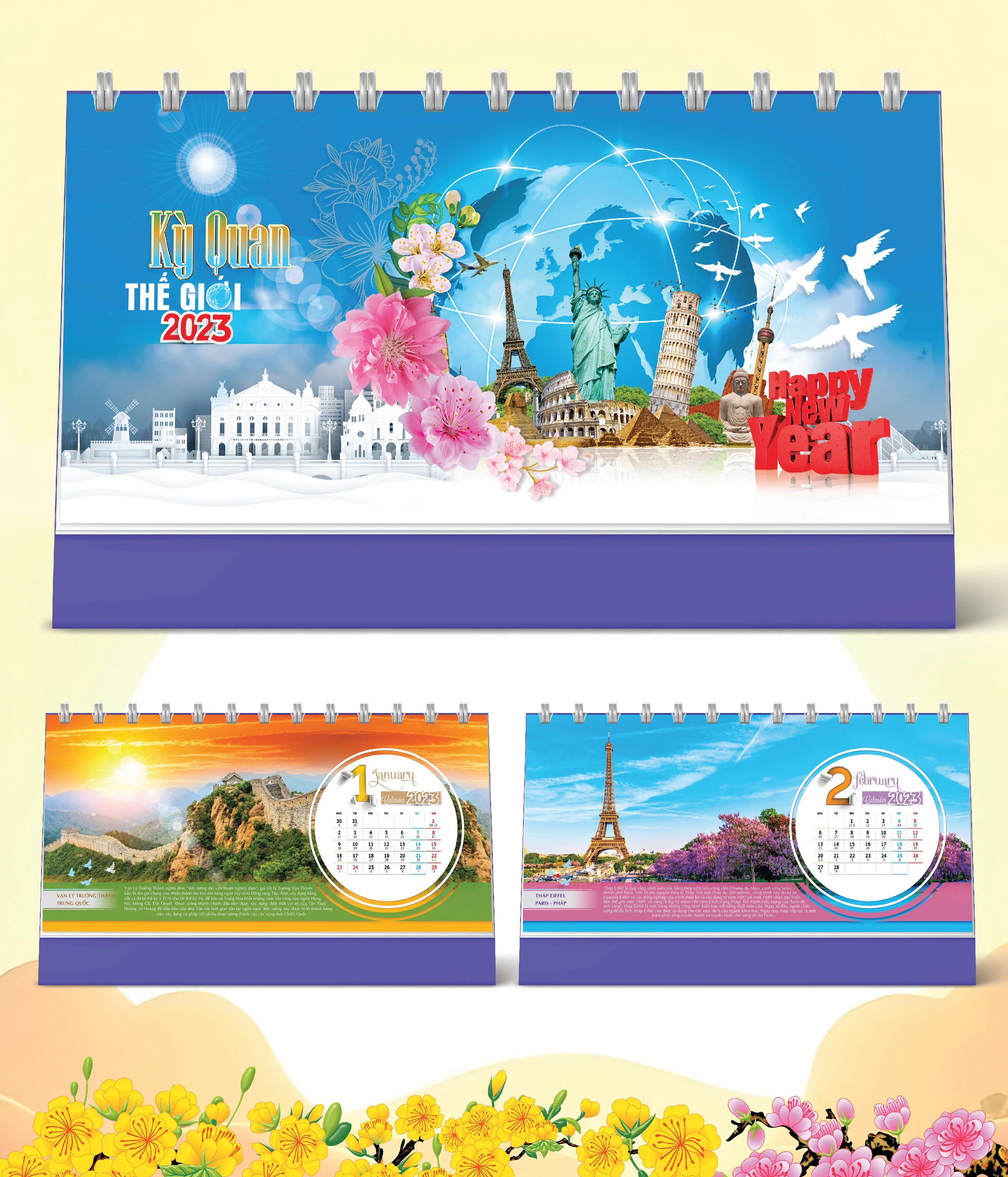 Lịch Bàn Happy Việt Nam Thịnh Vượng Thành Crái Hoa 2