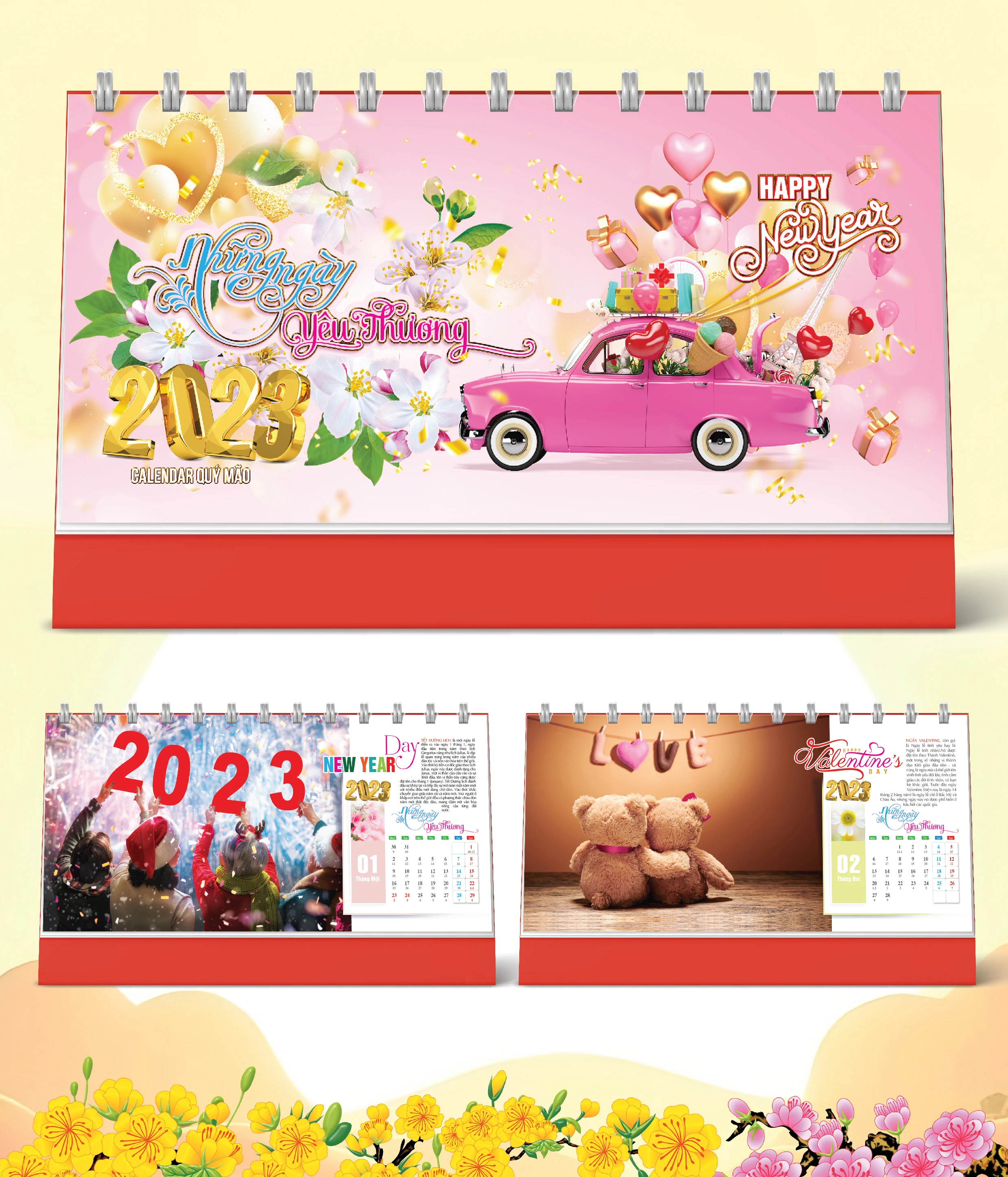 Lịch Bàn Happy Việt Nam Thịnh Vượng 222 Hồng