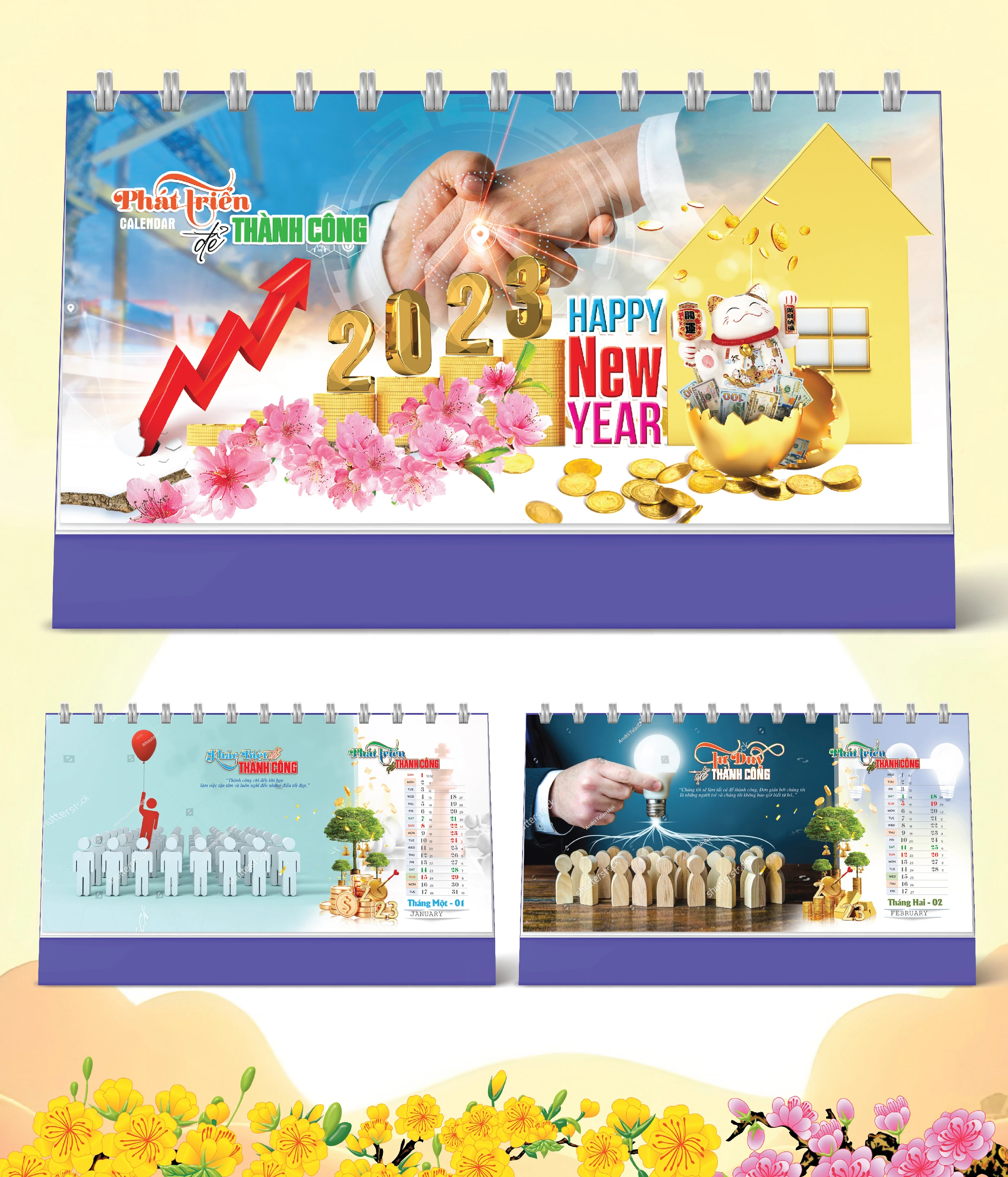 Lịch Bàn Happy Việt Nam Thịnh Vượng 222 Hồng 2