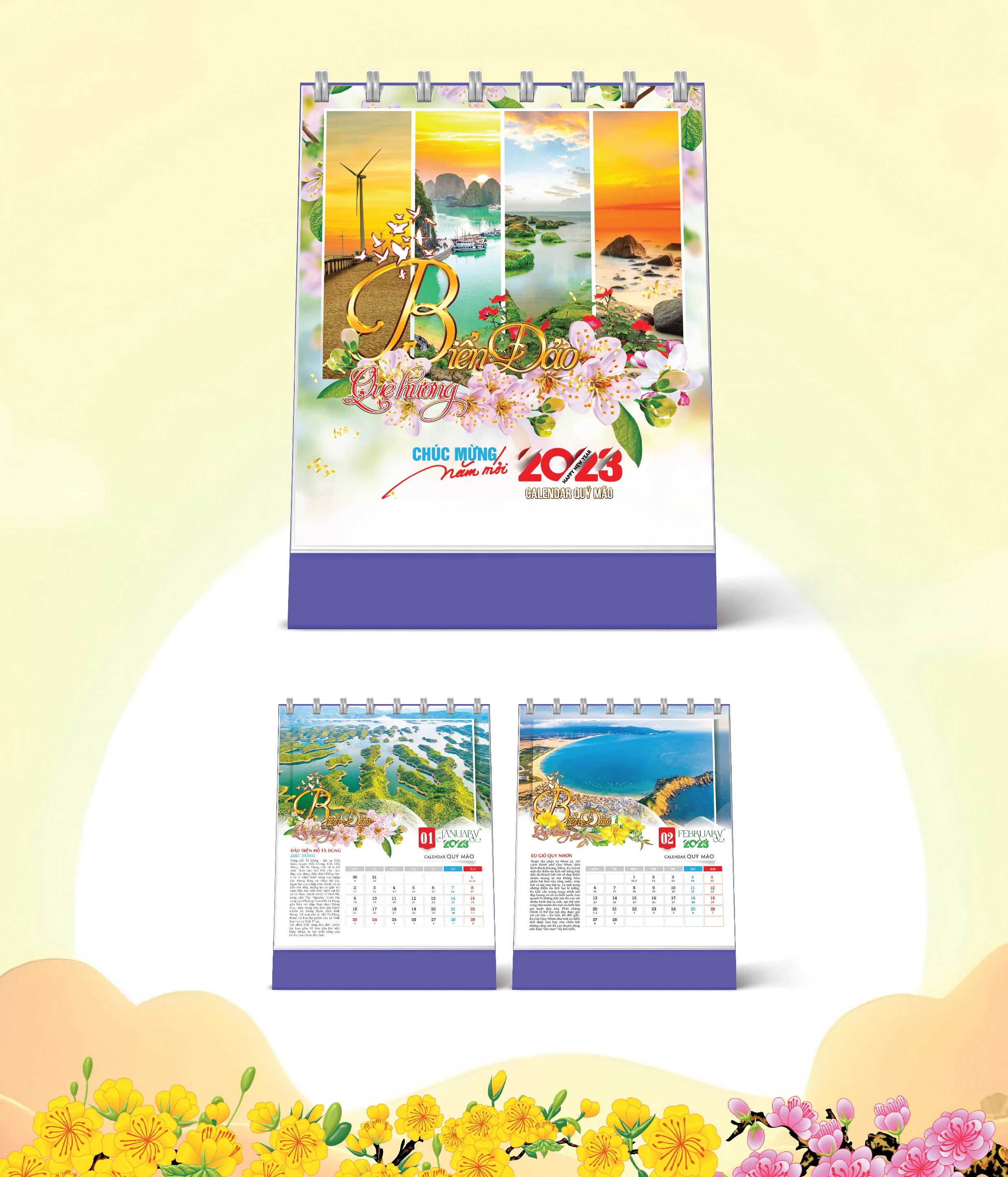 Lịch Bàn Happy Việt Nam Thịnh Vượng 222 Hồng Xanh